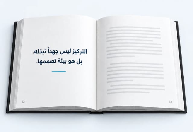 كتاب مفتوح يعرض فكرة عن بيئة التركيز