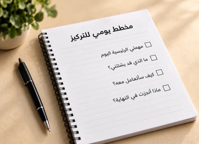 مخطط يومي للتركيز على مكتب